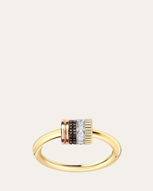 Quatre Classique 18K Tricolor Gold Ring with Brown PVD and Diamonds